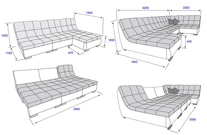 чертеж проект углового дивана с механизмом